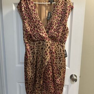 Express Leopard Print Mini Dress - Tan and Pink